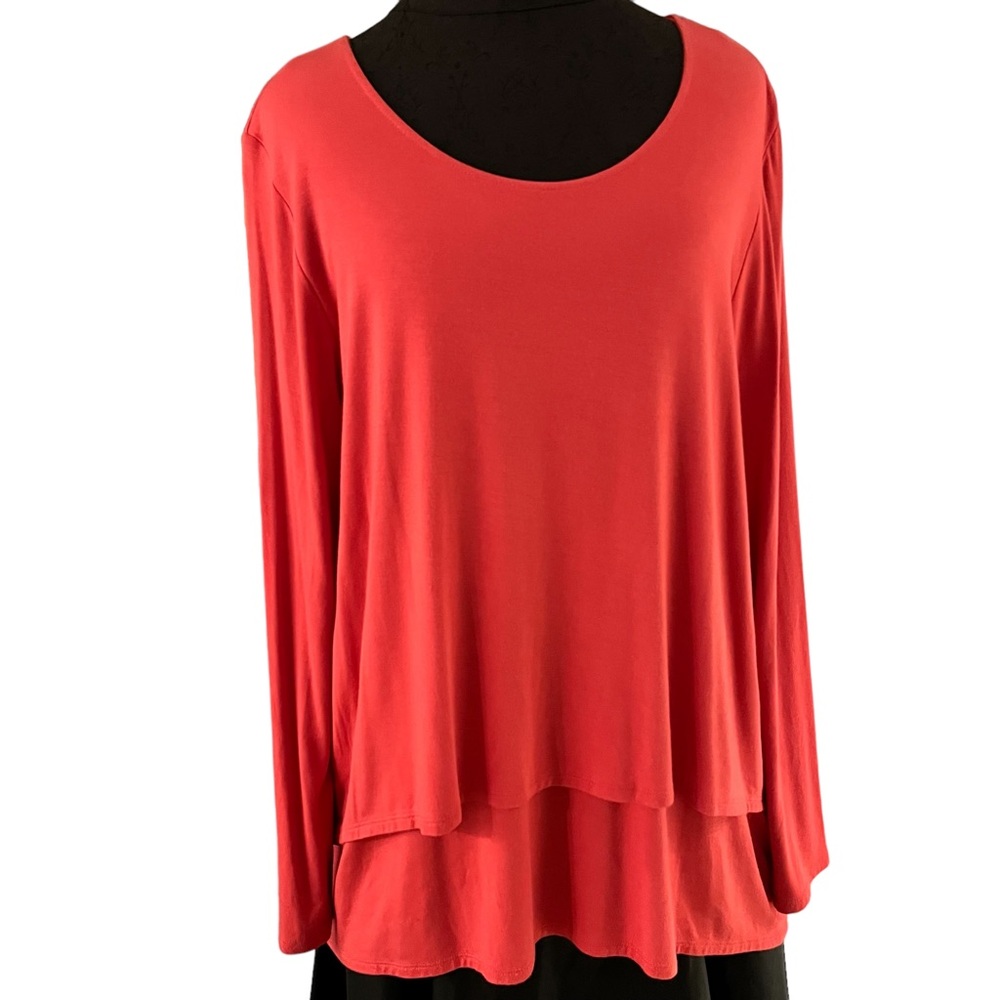 Soft Surroundings Coral Red Layered Long-Sleeve Tunic
